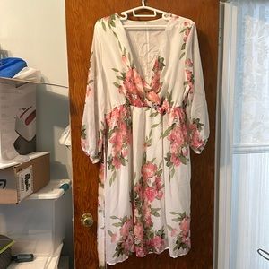 NEW SHEIN Curve Surplice White Pink Floral Dress 3XL